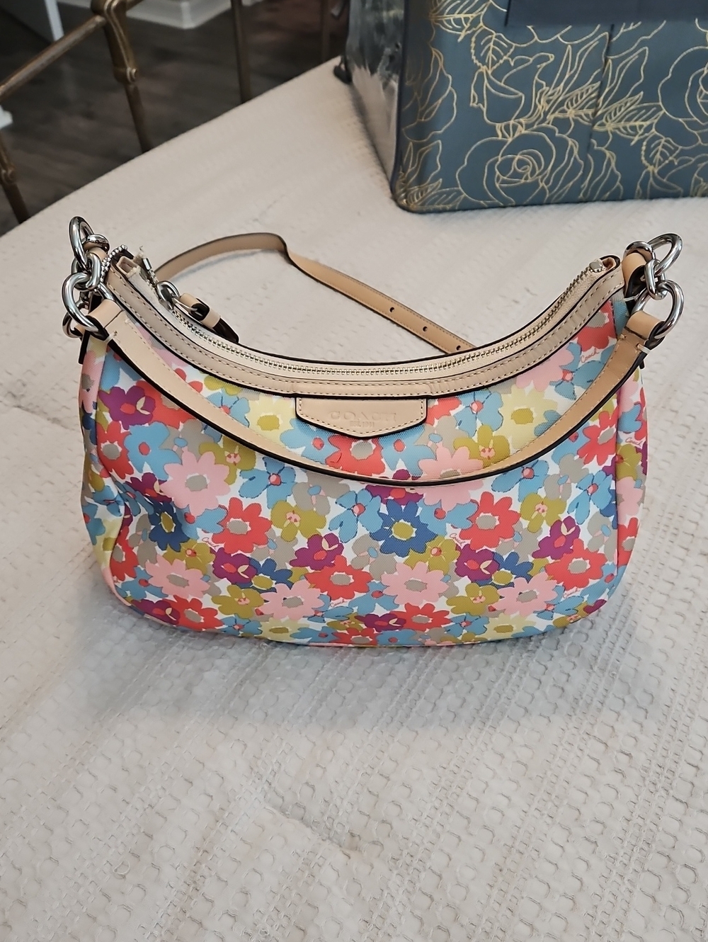 Coach Floral Multicolor Shoulder Bag with Cream Trim